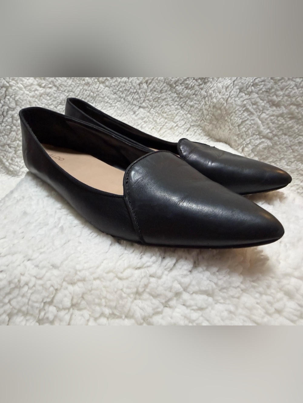 ALDO Winifred Flat Black Soft Leather Slip Ons Pointed-Toe Women’s Size 10